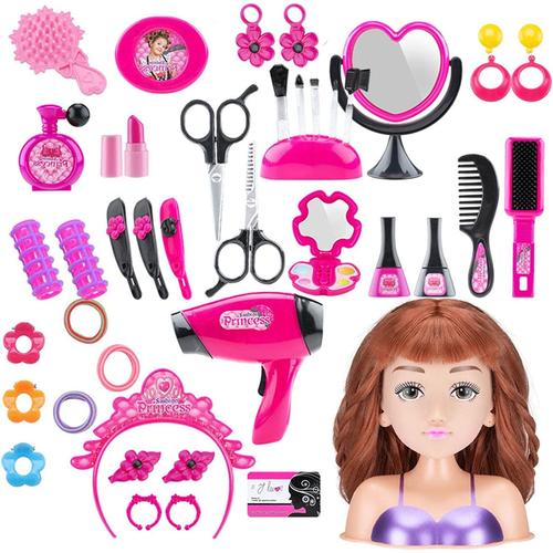 Acheter 35 pièces/ensemble enfants coiffure maquillage poupée demi-longueur  poupée ensemble jouets vrais cheveux styliste jouets avec accessoires de  sèche-cheveux