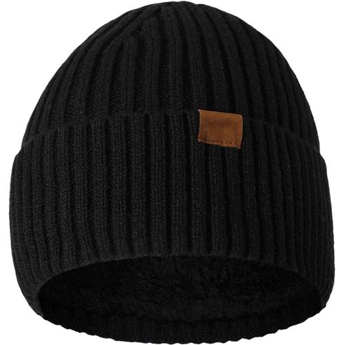 Homme Étoile Bonnet D'Hiver Doublé Noir Bleu et Gris Slouch Beanie