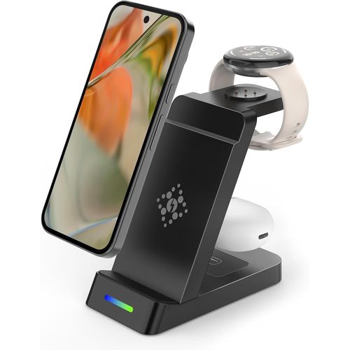 Chargeur Sans Fil 3 En 1 Compatible Avec Google Pixel Watch 3/2, Pixel 9 Pro Xl/9/Fold/8/7/7a,Pixel Buds Pro/2,Station De Charge Sans Fil Pour Plusieurs Appareils (Pas Pour Pixel Watch 1