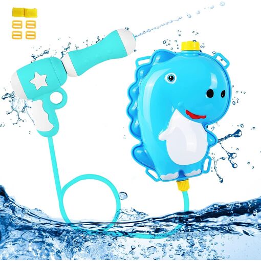 EQARD Pistolet à Eau Sac à Dos Dinosaure 1200 ML Pour Enfants - Portée 8 Mètres, Bandoulière Réglable - Jouet Été Plage Piscine Guerre D'Eau