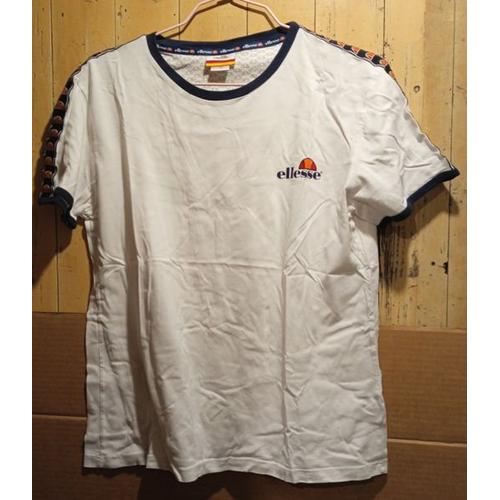 T-Shirt Homme - " Ellesse " - Avec Bandes - Manches Courtes - Blanc - Taille S