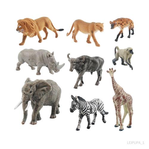 Lot De 9 Statues D'animaux Sauvages Réalistes Comprenant , Lion, Rhinocéros, Éléphant , Girafe, Lionne. Modèle Animal