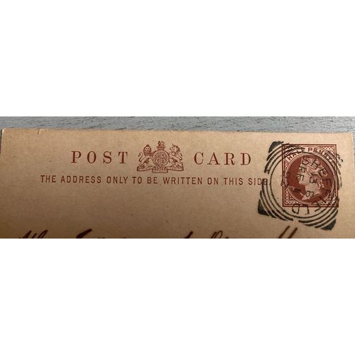 Post Card (Care Pré-Affranchie) : De Sheffield Pour Macao (1892-Avec Ajout De Timbre Oblitéré)