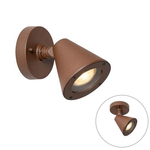 Qazqa Moderne Moderne Buiten Wandlamp Roestbruin Ip44 Verstelbaar - Ciara Aluminium /Verre Brun Rouille Rond / Extérieur / Jardin / Luminaire / Lumiere / Éclairage Gu10 Max. 1 X 35 Watt