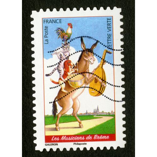 Timbre Oblitéré Les Musiciens De Brème, La Poste, France, Lettre Verte, Galeron