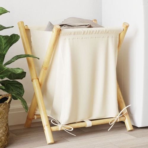 PANIER À LINGE BLANC CRÈME 45X55X63,5 CM BAMBOU