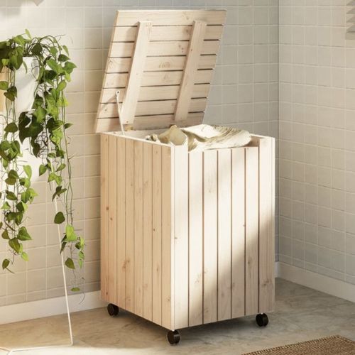 PANIER À LINGE ET ROULETTES RANA 45X45X64 CM BOIS MASSIF DE PIN