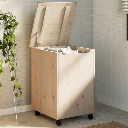 PANIER À LINGE ET ROULETTES RANA 45X45X64 CM BOIS MASSIF DE PIN