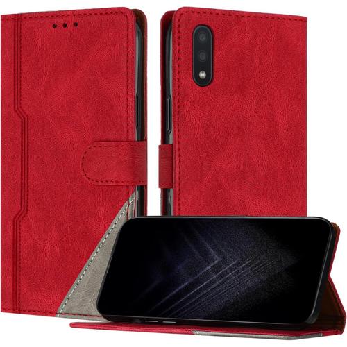 Étui Pour Samsung Galaxy A10/M10, Housse En Cuir Pu Avec Protection Antichoc Tpu Fonction Support Porte-Cartes Antichoc Magnétique Coque Pour Galaxy A10 - Rouge