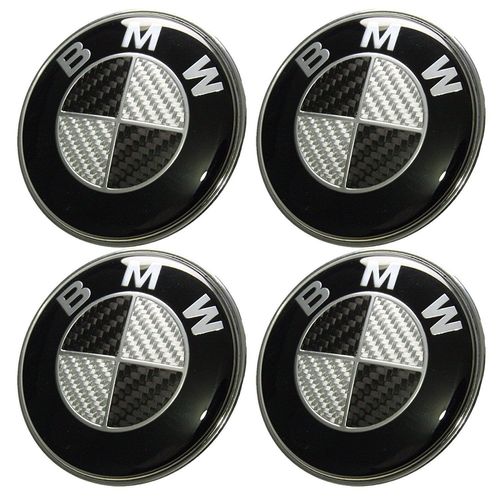 4pcs Logo Bmw 68mm Centre De Roue Cache Moyeu Jante Fibre De Carbone Noir Gris Insigne