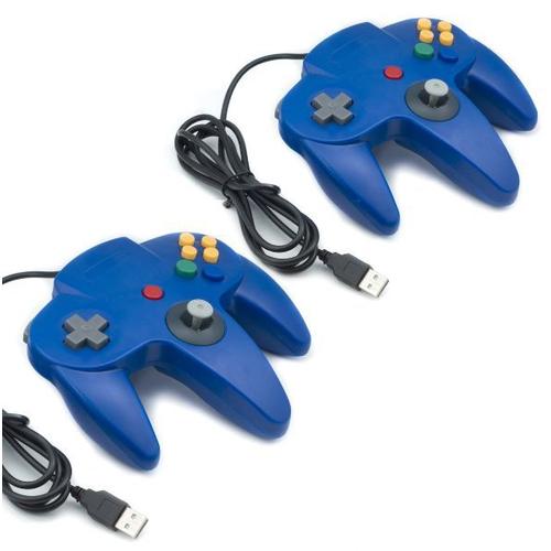 2pcs Qumox Manettes Filaire De Jeu Nintendo 64 N64 Classique Usb Pour Pc Et Mac - Bleu