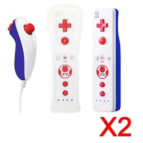 Lot De 2 Qumox Manette Wii Remote Motion Plus Intégrée + Nunchuk Pour Nintendo Wii Wii Mini