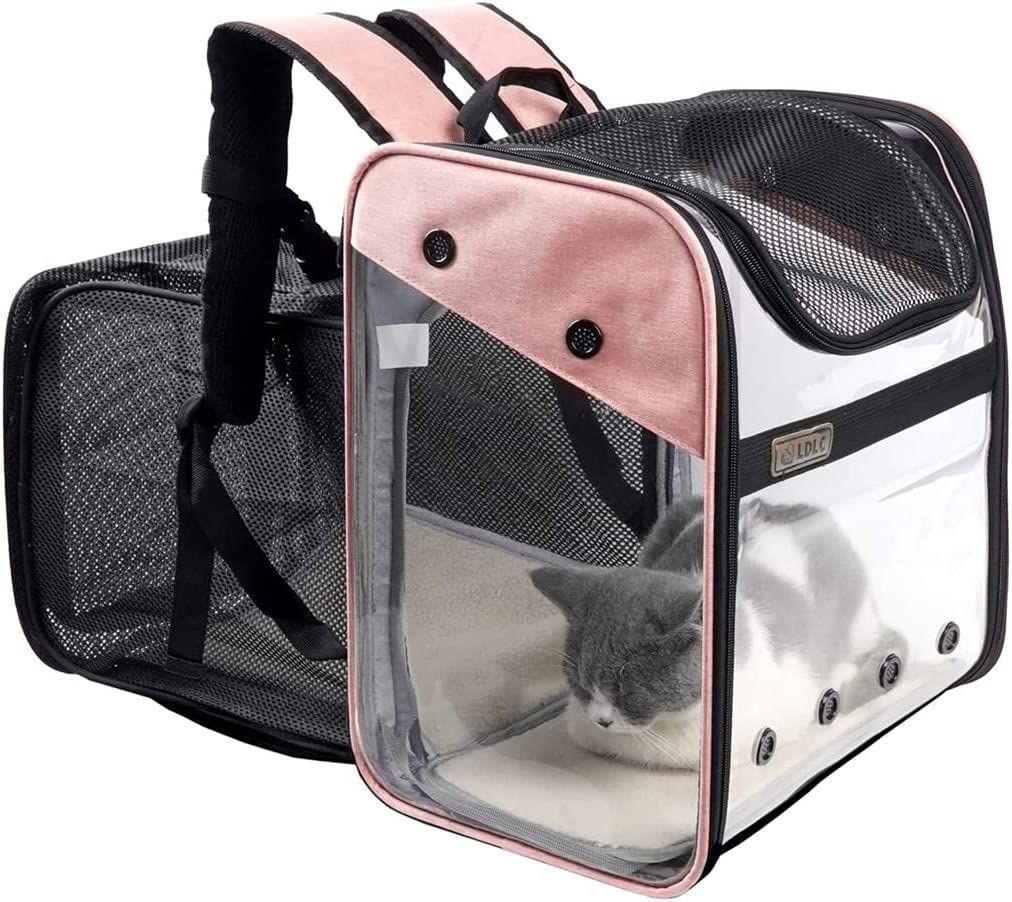Sac de transport pour chat et chiot 10 kg, sac à dos transparent extensible  pour animal