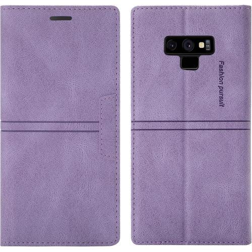 Coque Samsung Galaxy Note 9, Etui Portefeuille Samsung Note 9 Magnétique Tpu Antichoc Housse Cuir Pour Samsung Note 9 Fentes Pour Cartes Etui À Rabat Flip Case Pour Samsung Note 9 Violet