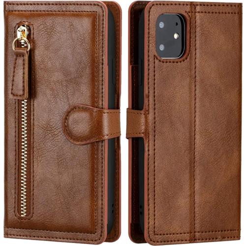 Coque Pour Iphone 11 Pro Max Avec Fentes Pour Porte-Cartes Béquille Marron Foncé