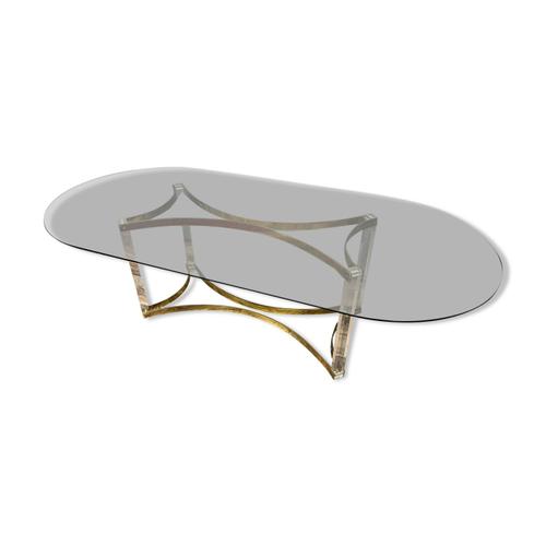 Table De Forme Ovale En Verre Plexiglass Et Laiton Alessandro Albrizzi Dore