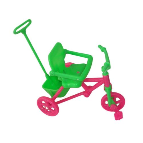 Poussette De Vélo Rose Et Vert Pour Maison De Poupée, Tricycle Avec Poignée