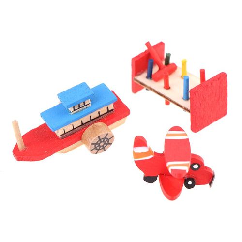 Jouet Décoratif En Bois Pour Maison De Poupée 1:12, 1 Ensemble De Jouets Miniatures En Bois, Bateau, Avion, Sondeur