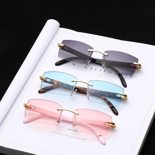 Lunettes de soleil rectangulaires sans monture pour hommes et