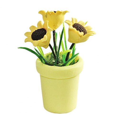 Simulation Éducative Tournesol En Pot Modèle Maison De Poupée Fleur En Pot Délicate Faite À La Main