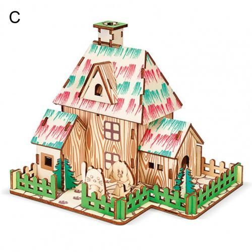 Puzzle De Bricolage Pour Enfants, 2 Pièces, Cadeau Pour Enfants, Maison En Bois, Jouets Éducatifs Pour L'École