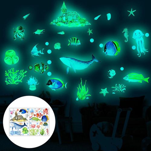 Autocollant Mural Océan Bulle De Poisson Sous La Mer, Autocollant Pour Enfants, 4 Pièces