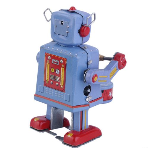 Robot Tambour En Étain En Métal Vintage, Jouet En Étain À Collectionner, Horloge, Vente Mondiale