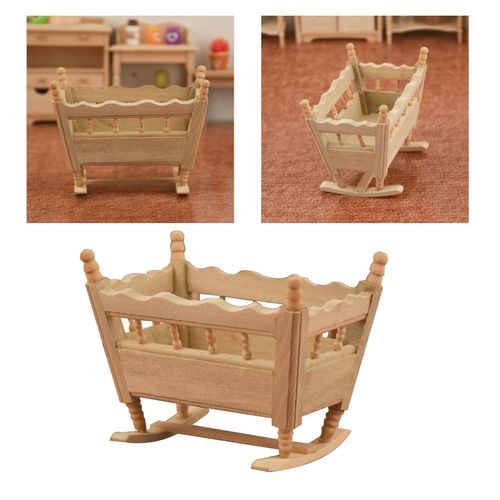 Couffin En Bois Modèle De Simulation Poupée Bébé, Décor De Paysage De Salon, 1/12