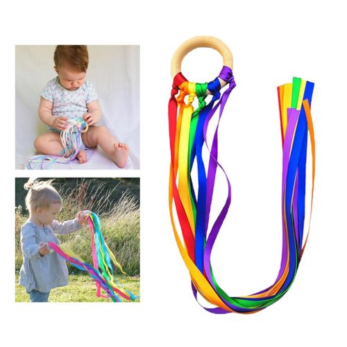 Anneau De Ruban Pour Nouveau-Né, Jouet Sensoriel, Cerf-Volant À Main, Accessoire Permanent Arc-En-Ciel, 38 Pouces