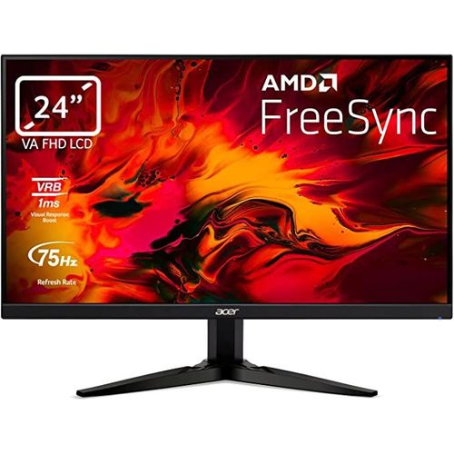 Acer Moniteur de jeu Nitro KG241YA de 23,8 pouces (écran de 60 cm) Full HD, HDMI 75 Hz, VGA 60 Hz, 1 ms (VRB), HDMI 1.2, DP 1.2, FreeSync, noir