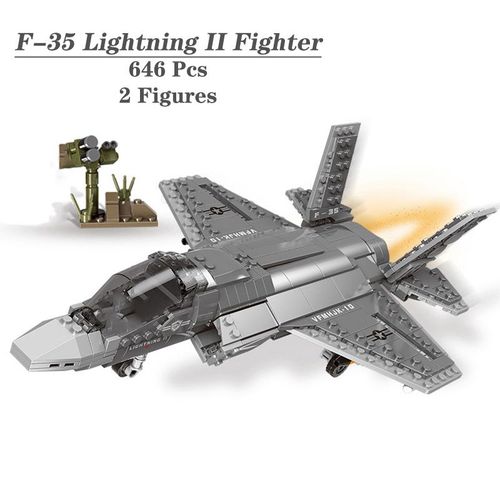 Briques Moc Série Militaire, Jouets Armes Ww2 Type F-35 Lightning Ii, Modèle De Chasseur Américain, Blocs De Construction Avec Figurines, Cadeau Pour Enfant