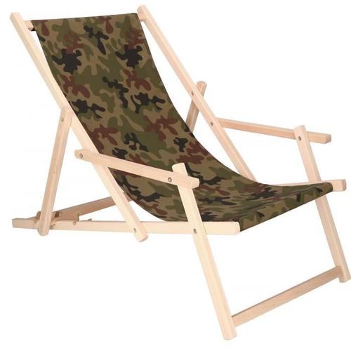 Springos® Transat De Jardin Chaise Longue Pliante En Bois Avec Accoudoirs