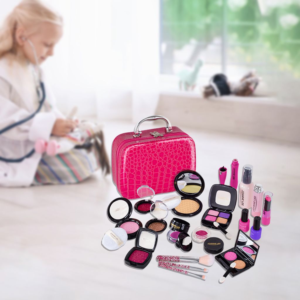 Kit De Maquillage Pour Enfants, Avec Sac À Cosmétiques, Jouets De Coiffeuse Pour Petites Filles, Y Compris Ombre À Paupières, Vernis À Ongles, Rouge À Lèvres