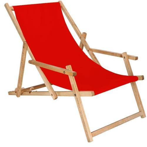 Springos® Transat De Jardin Chaise Longue Pliante En Bois Imprégné Avec Accoudoirs - Rouge