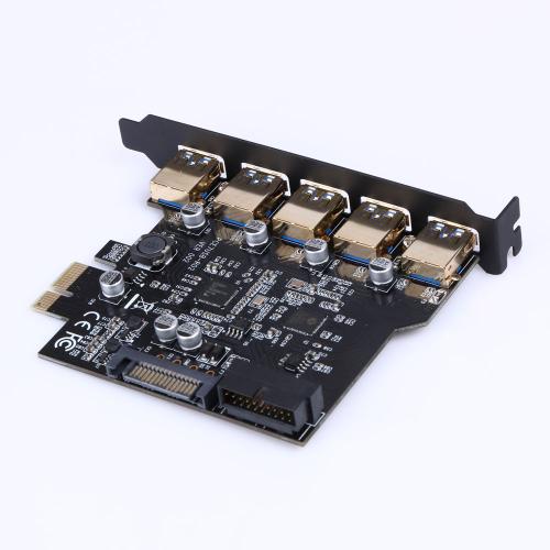 Carte D'Extension Super Rapide Pci-E Vers Usb 3.0, Adaptateur Express, 19-Pin 5 Ports, Connecteur Sata 15pin Avec Cd De Pilote Pour Ordinateur De Bureau,