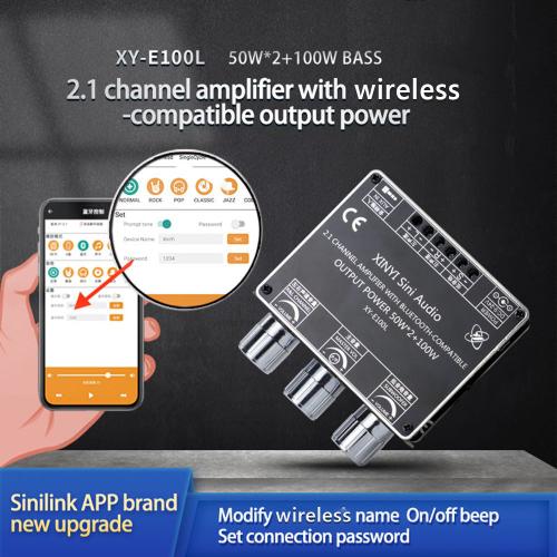 Carte D'Amplificateur 50w X 2 + Xy-E100l W, 100 Canaux, Bluetooth, Compatible Avec 2.1 + Aux, Module De Caisson De Basses, Audio Stéréo Sans Fil, 5.1