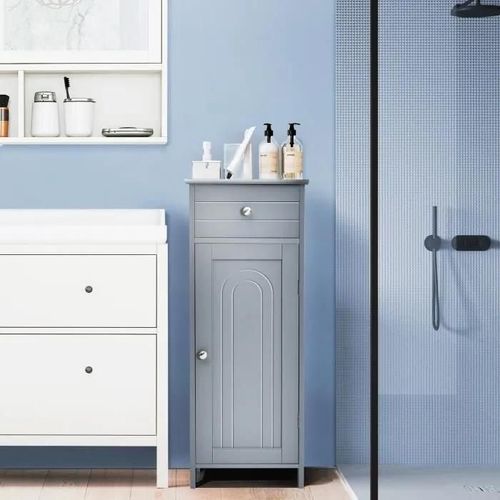 Costway Meuble De Salle De Bain Moderne Avec 1 Porte, 1 Tiroir, 2 Étagères Réglables Et Dispositif Anti-Dumping, 35,6 X 30,5 X 88 Cm