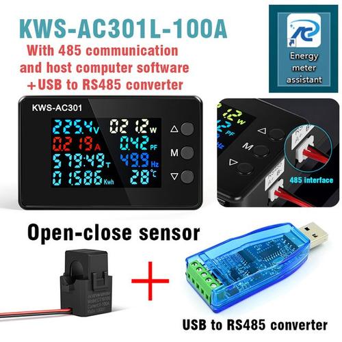 301L-100A Open-USB - Ampèremètre, Tension Kws-ac301, Ac 50-300v, 8 En 1, Led, Numérique, Compteur D'électricité, 0-100a