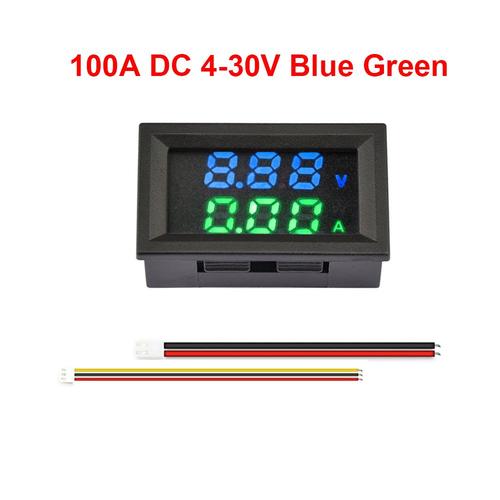 100A Bleu Vert - DC 4 30V 10A 50A 100A LED voltmètre numérique ampèremètre voiture moto tension courant mètre Volt détecteur testeur moniteur panneau