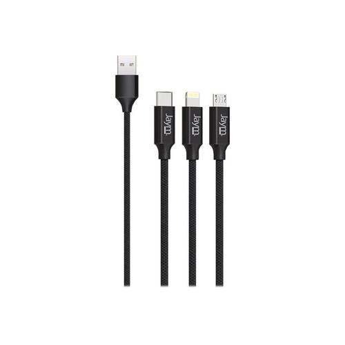 JAYM - Câble Lightning - USB mâle pour 24 pin USB-C, Lightning, Micro-USB Type B mâle - 1.5 m - finition en nylon double tresse