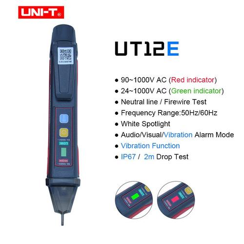 UT12E - Détecteur de tension AC sans contact, stylo de Test IP67, indicateur LED, prise de lampe de poche murale, 24V UNI T V UT12E UT12M, 1000