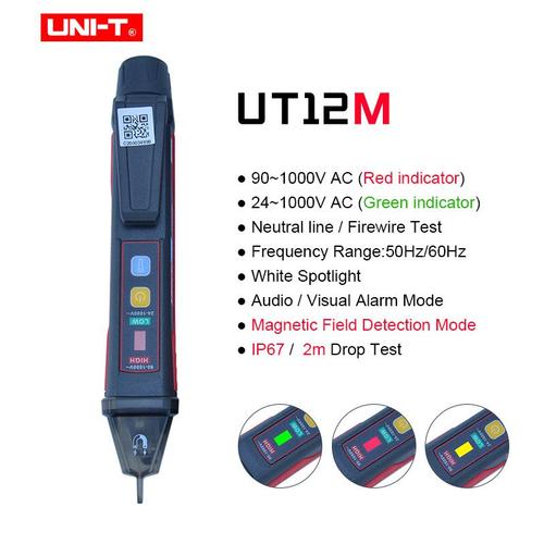 UT12M - Détecteur de tension AC sans contact, stylo de Test IP67, indicateur LED, prise de lampe de poche murale, 24V UNI T V UT12E UT12M, 1000