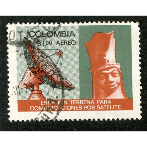Timbre Oblitéré Colombia, Aereo, Estacion Terrena Para Comunicaciones Por Satelite, S 1.00
