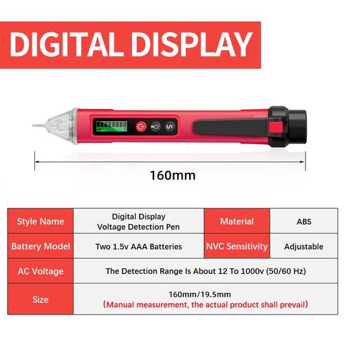 12-1000V Numérique - Stylo de détection de tension indicateur électrique capteur LCD prise murale sans contact détecteur de tension Ac prise de courant Instrument 90 1000v