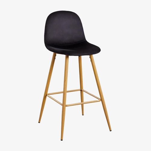 Pack De 2 Tabourets Hauts En Velours Glamm Bois Naturel ¿75 Cm
