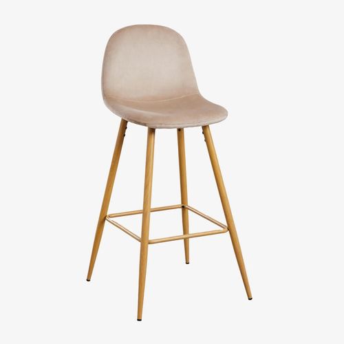 Pack De 2 Tabourets Hauts En Velours Glamm Bois Naturel ¿75 Cm