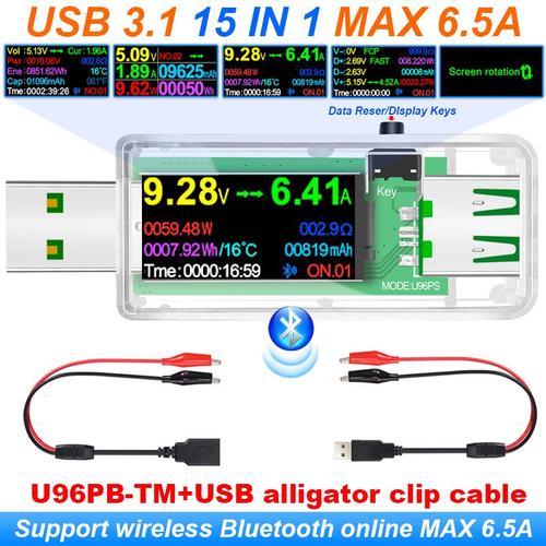 TXQ ajouter un alligator - Testeur 15 en 1 USB 3.1, voltmètre numérique, ampèremètre, tension, courant, détecteur, chargeur rapide, indicateur 6.5A