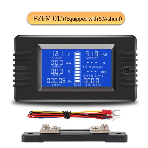 015 avec shunt 50A - DC200V - 0-200V - testeur de batterie 9 en 1, voltmètre, ampèremètre, tension, courant, puissance, énergie, impédance, capacité de résistance, moniteur SOC 0 200V