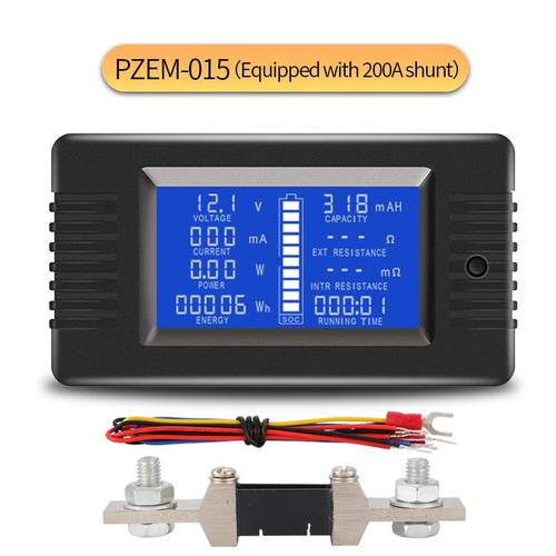 015 avec shunt 200A - DC200V - 0-200V - testeur de batterie 9 en 1, voltmètre, ampèremètre, tension, courant, puissance, énergie, impédance, capacité de résistance, moniteur SOC 0 200V