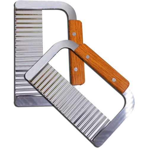 Couteau De Tranches De Pomme De Terre Coupe Frites Ondulé Avec Lame En Acier Inoxydable Et Poignée En Bois Pour Légume Fruits Et Gaufre Set De 2